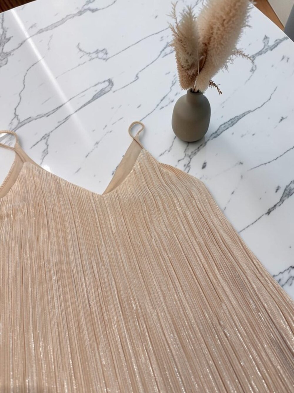 Zara Champagne Shimmer Slip On Midi Dress Size Medium Side Slits - Picture 7 of 10